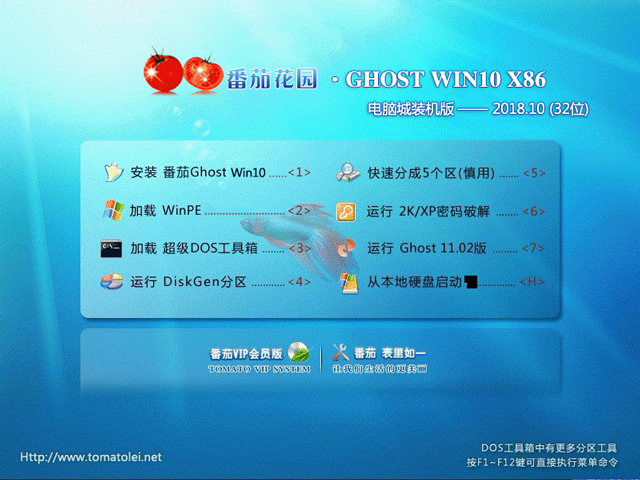 番茄花园 GHOST WIN10 X86 电脑城装机版 V2018.10(32位)