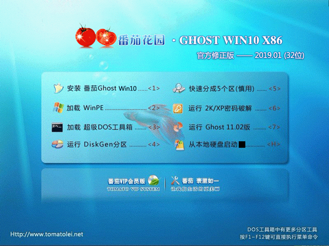 番茄花园 GHOST WIN10 X86 官方修正版 V2019.01(32位)